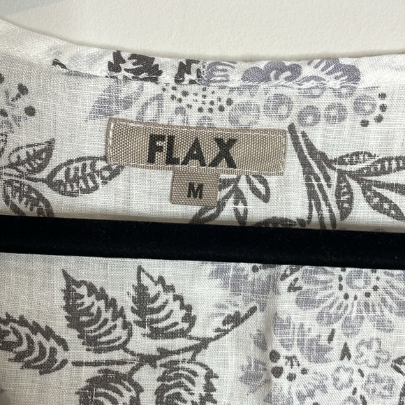 FLAX | Women’s Grey 100% Linen Floral Top Size Medium 3/4 Sleeve - Picture 3 of 6